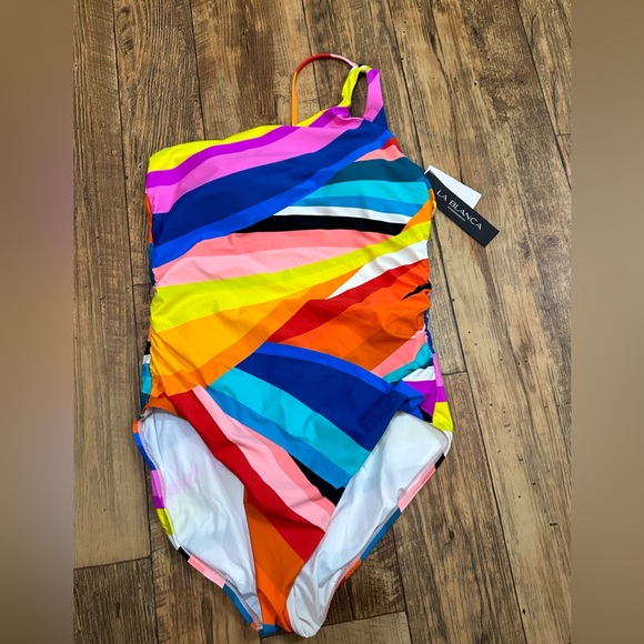 La Blanca  Size 16 Sunscape Striped One-Shoulder One-Piece Swimsuit - Picture 5 of 7